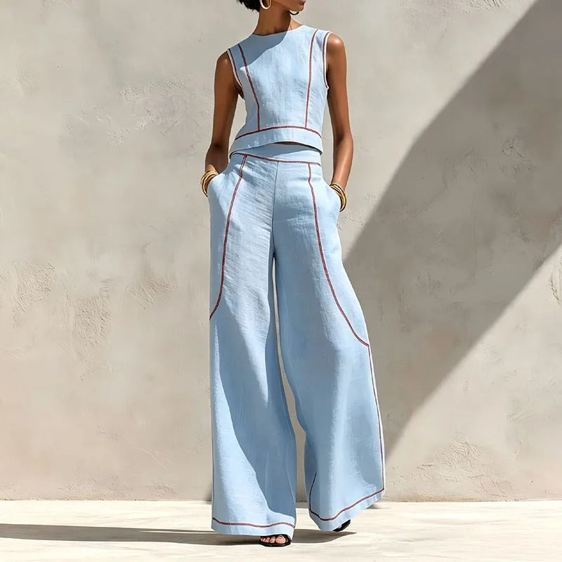 Ensemble deux pièces Inés avec pantalon palazzo et détails contrastés