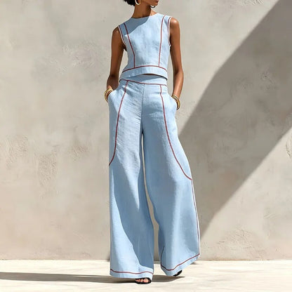 Ensemble deux pièces Inés avec pantalon palazzo et détails contrastés