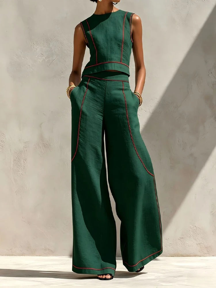 Ensemble deux pièces Inés avec pantalon palazzo et détails contrastés