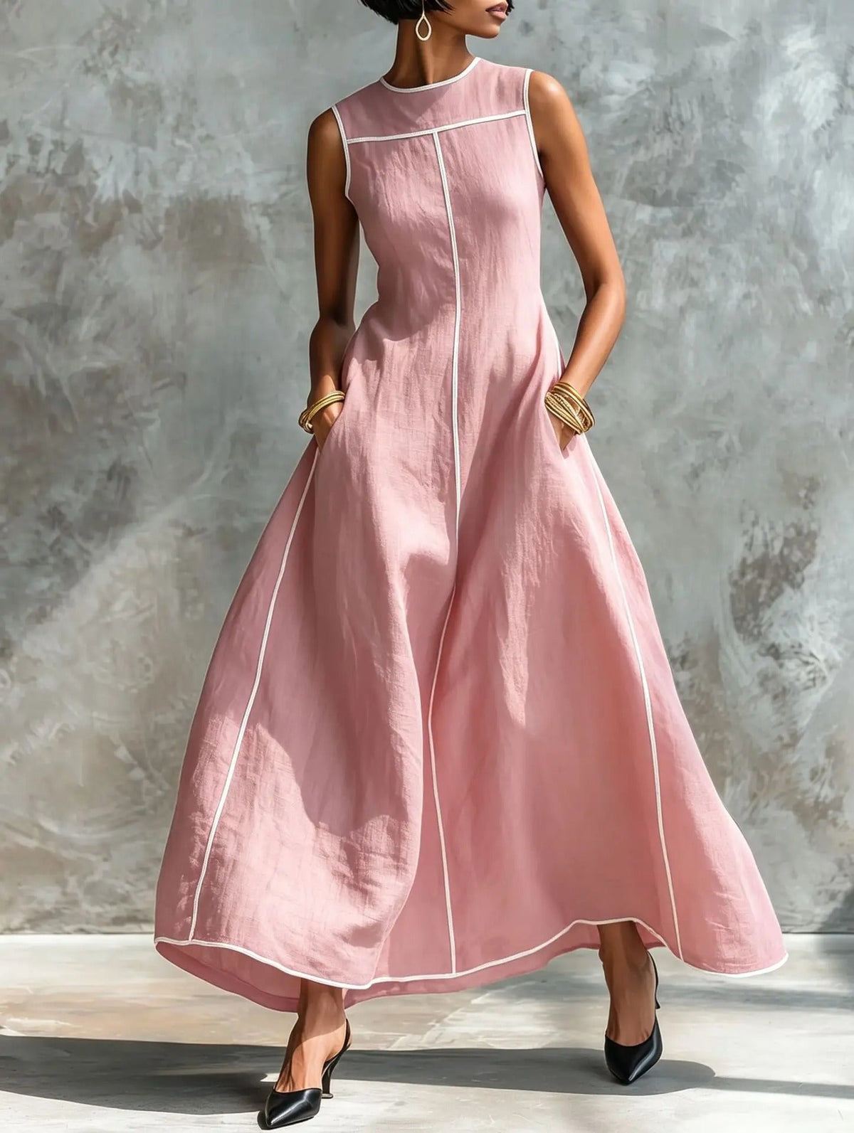 Robe longue Carlota avec bordure contrastante