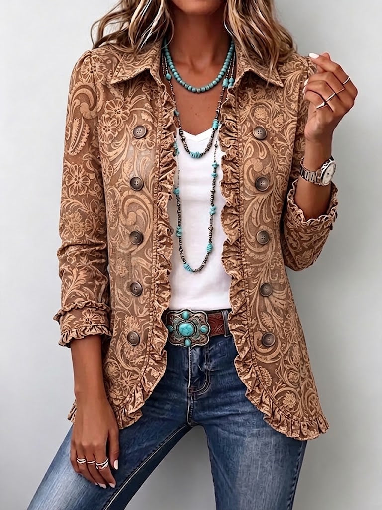 Bruna | Veste Florale Vintage avec Volant