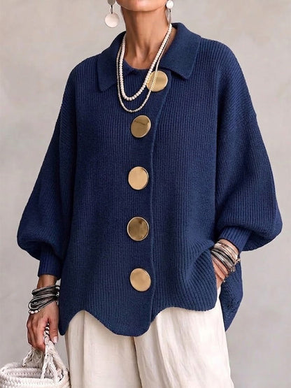 Stefanie | Cardigan oversize à col avec gros boutons métalliques