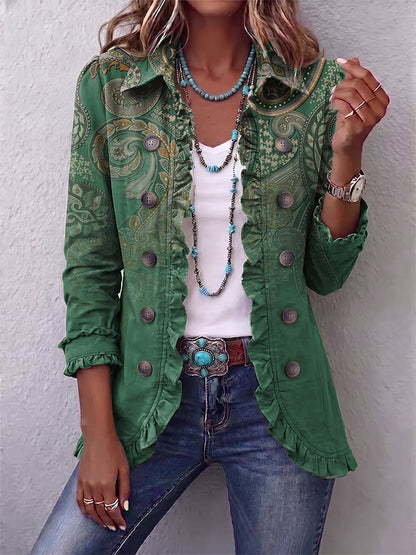 Addolorata | Veste fantaisie en cachemire vert avec volants