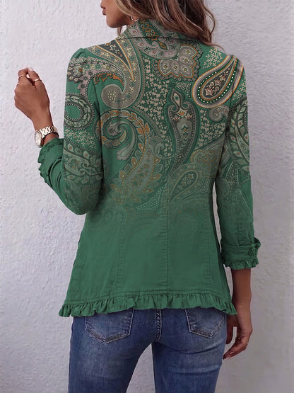 Addolorata | Veste fantaisie en cachemire vert avec volants