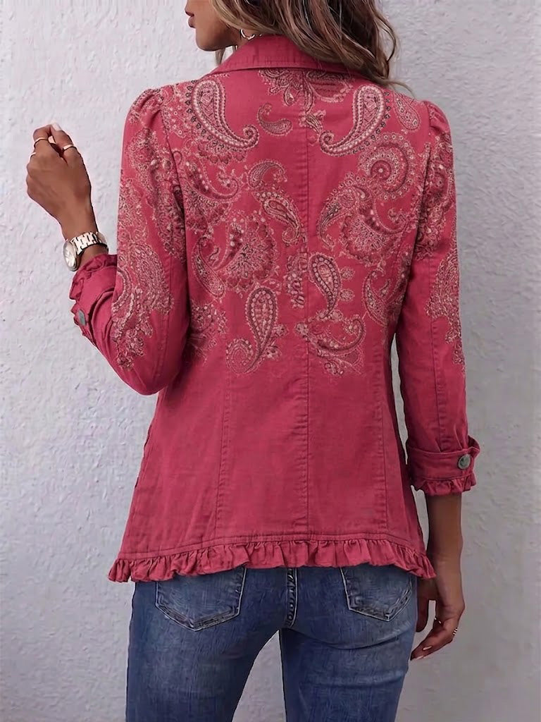 Agnese | Veste Fantaisie en Cachemire Rose avec Volant