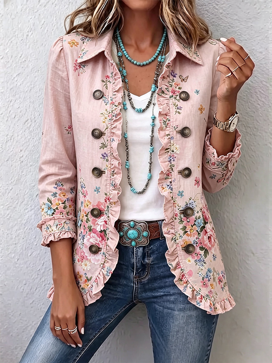 Maddalena | Veste à fleurs avec volants et boutons