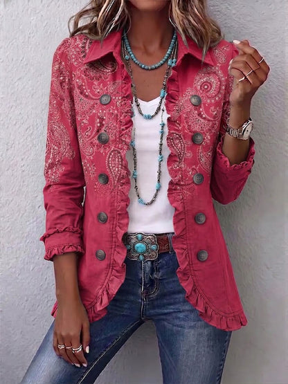 Agnese | Veste Fantaisie en Cachemire Rose avec Volant