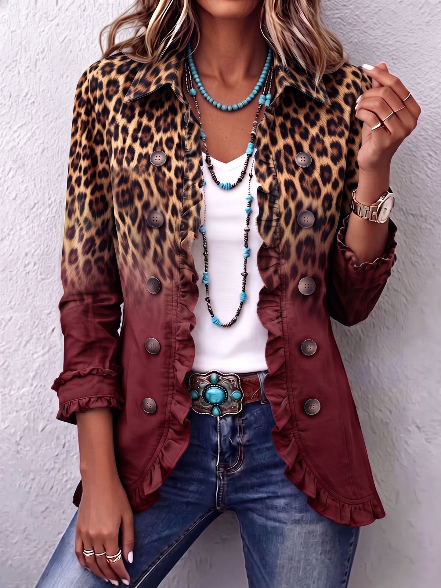 Immacolata | Blazer imprimé léopard bordeaux à volant