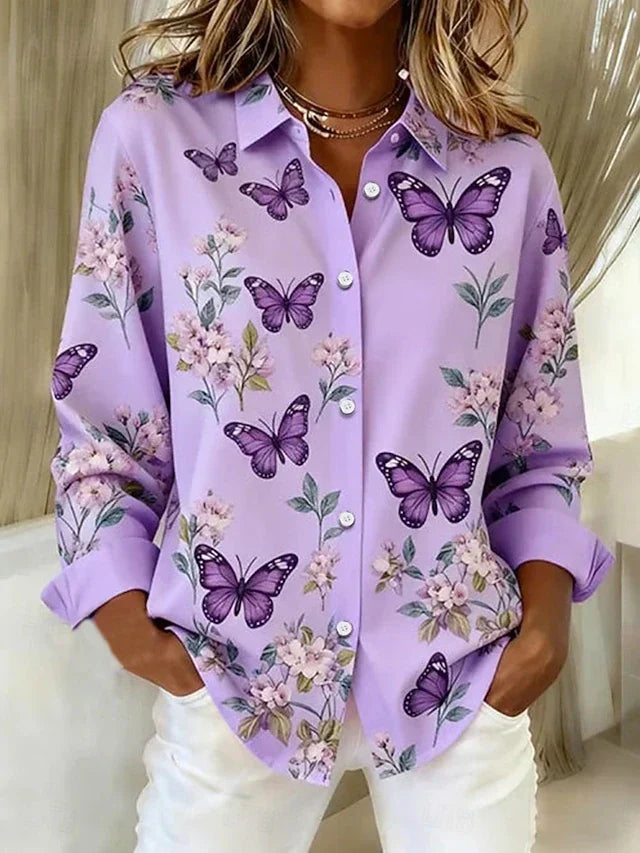Dahlia™ | Blouse boutonnée à imprimé papillons fantaisie