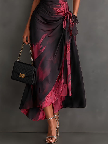Beatrice | Robe portefeuille midi à imprimé abstrait, bordeaux