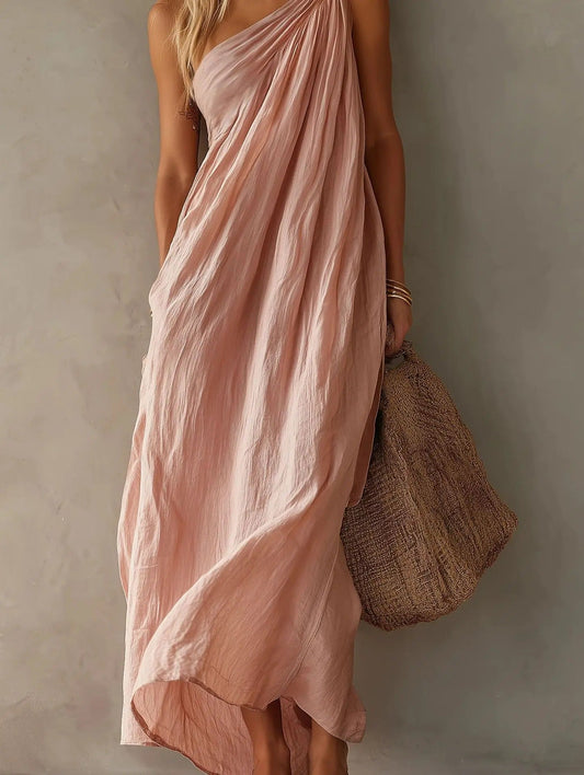 Robe longue asymétrique Adriana à effet lin