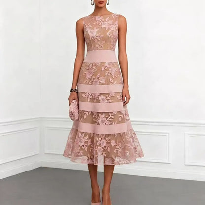 Robe midi Odette en tulle brodé à motifs floraux