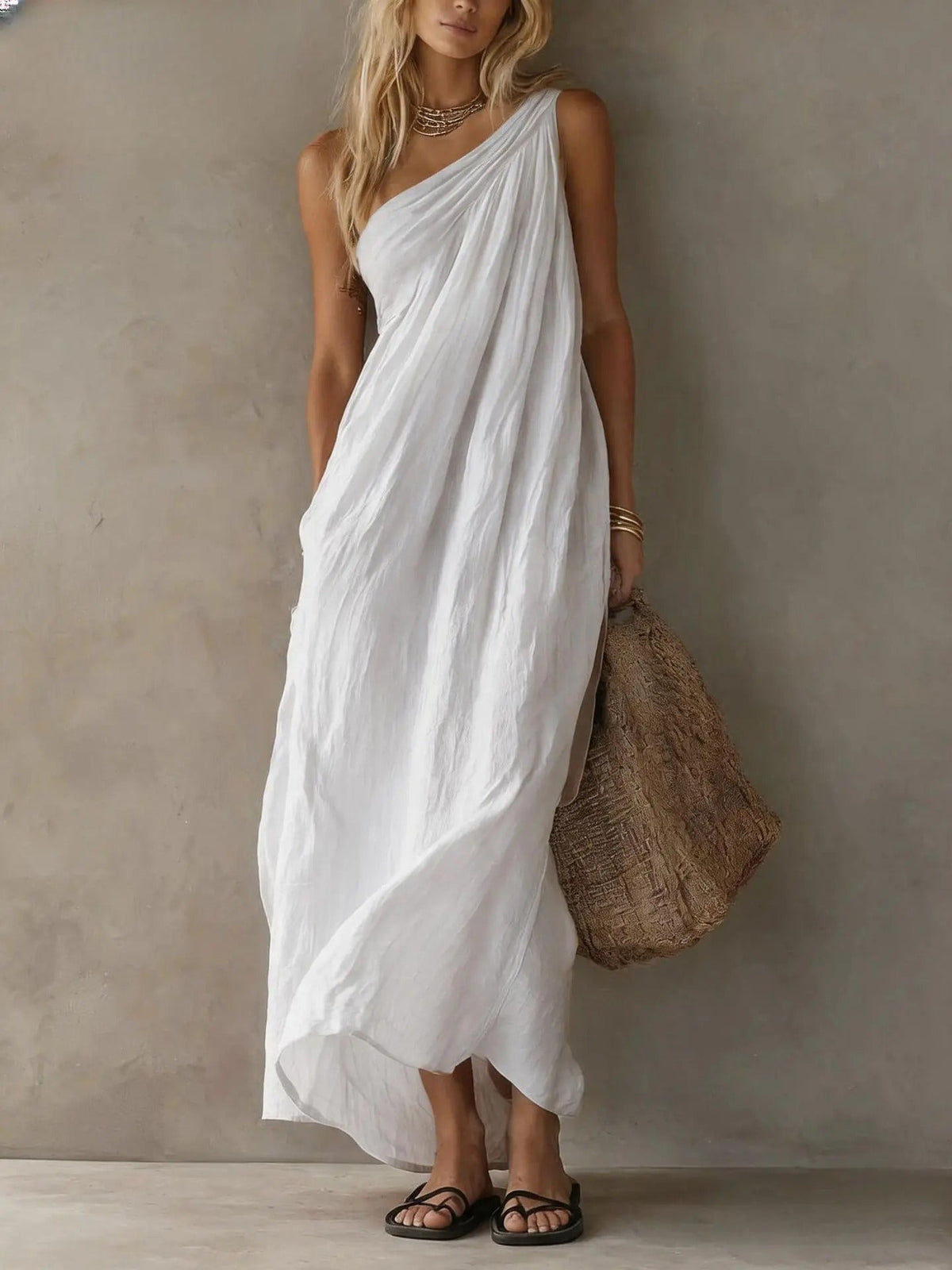 Robe longue asymétrique Adriana à effet lin