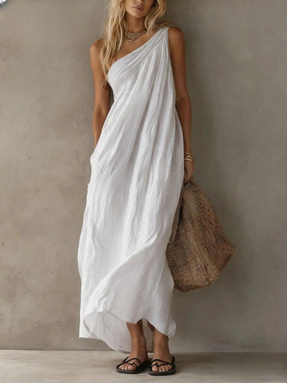 Robe longue asymétrique Adriana à effet lin