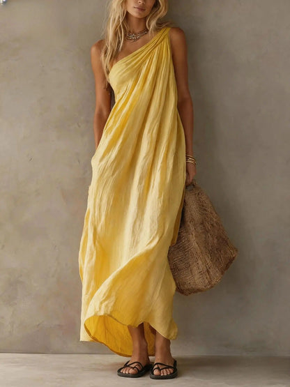 Robe longue asymétrique Adriana à effet lin