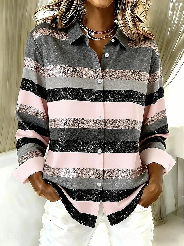 Evancline™ | Blouse décontractée boutonnée à rayures horizontales